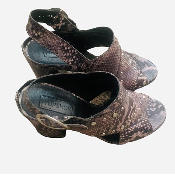 TopShop Brown Embellished Snakeskin Print Block Heel Sandals Size 38 - Picture 5 of 14